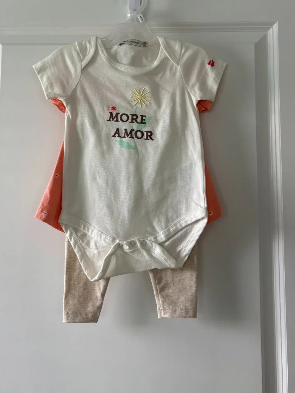 Mother's Promise Coral/Peach Flutter-Sleeve Baby Girl Outfit Set Size 9-12 Month